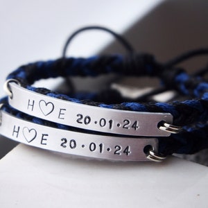 Couple Name bracelets, couples gifts, couple anniversary date bracelet, Braided leather, anniversary bracelet, personalized couple bracelets image 5