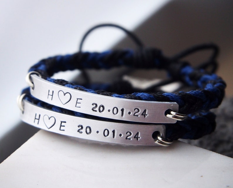 Couple Name bracelets, couples gifts, couple anniversary date bracelet, Braided leather, anniversary bracelet, personalized couple bracelets image 5