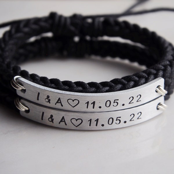 Silver Couple Bracelets, Initial Couples Bracelets, Date Bracelet, Anniversary date bracelet, Custom Couple bracelet, Personalized bracelets