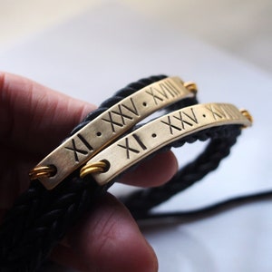 Metas de pareja, regalos de pareja, pulsera de cuero trenza, pulseras de pareja personalizadas, pulsera de cuero de aniversario, pulsera personalizada para él