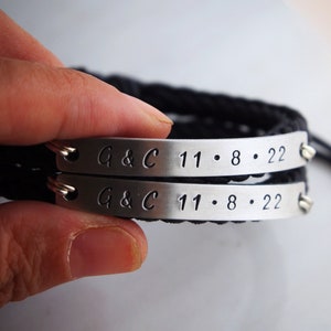 Pulsera inicial de parejas, pulsera de citas para parejas, joyería para parejas, regalo personalizado, plata, cuero trenzado, conjunto, hombres mujeres, pulsera para parejas