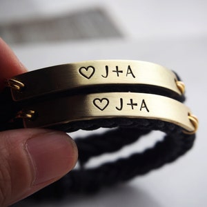 Braid leather Couples Bracelets, Couples initial Bracelets, date Bracelet, wedding Anniversary date bracelet, Couples Jewelry, Couples Gifts
