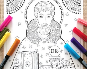 San Domenico. Printable Coloring Page for adult. PDF file.Devotional Art from Bibartworkshop