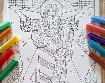 Ascension of Jesus. Printable Coloring page. PDF JPEG from Bibartworkshop