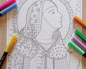 Saint Clare of Assisi| Coloring Page for adult| Printable| Catholic Coloring Page|Spiritual Art by bibartworkshop