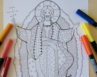 Jesus the Redeemer, Printable Coloring Page for adult, by Bibartworkshop