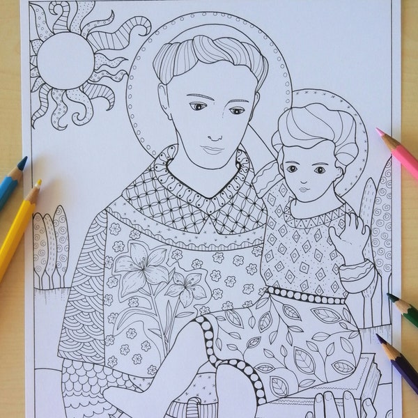 Saint Anthony of Padua. Coloring page for fun. Instant downloads. Catholic Art from Bibartworkshop