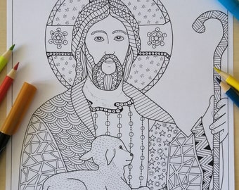 Jesus good shepherd| Printable Coloring Page for adult| Printable JPG| Printable Devotional by Bibartworkshop