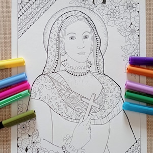 St. Virginia Bracelli. Printable Coloring page for fun. PDF JPG from Bibartworkshop immagine 1