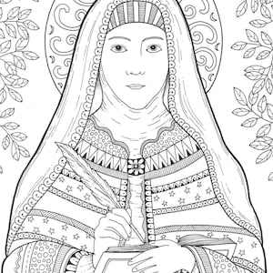Santa Teresa de Ávila. Página para colorir para imprimir da Bibartworkshop