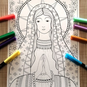 Virgin Mary with rosary| Instant download| PDF JPEG from Bibartworkshop