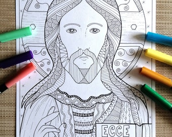 Jesus Ecce Homo. Printable Coloring Page for adult from Bibartworkshop