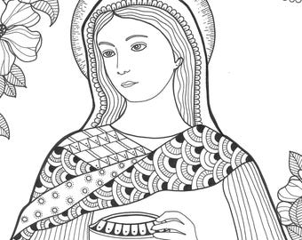 Saint Martha of Bethany. Printable Coloring page. PDF JPG files