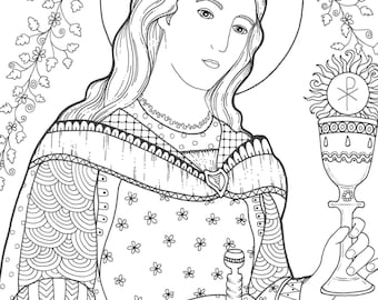 Saint Barbara. Printable page. Coloring page. Christian theme.