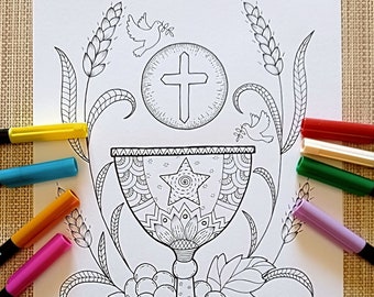 Communion Chalice. Printable Coloring page. PDF JPEG from Bibartworkshop