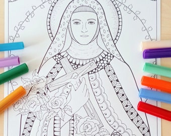 Instant Downloads. Saint Therese of Lisieux. Printable Coloring page. PDF+JPG from Bibartworkshop