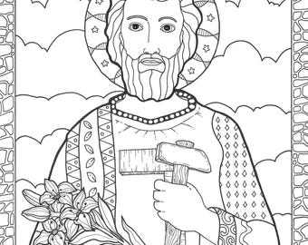 Saint Joseph. PDF. Printable Coloring Page. Instant download