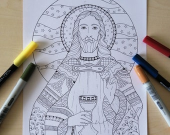 Our Lord High Priest Coloring Pages, Christian Art Coloring Page by Bibartworkshop