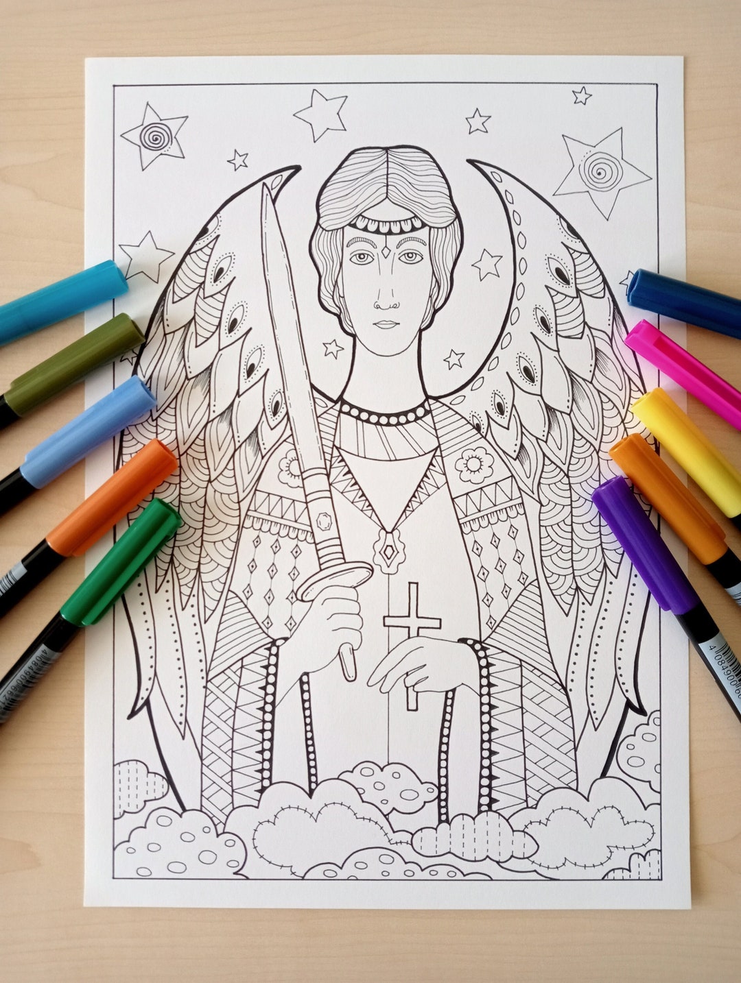 Instant Downloads. Archangel Raphael. Printable Coloring Page. - Etsy