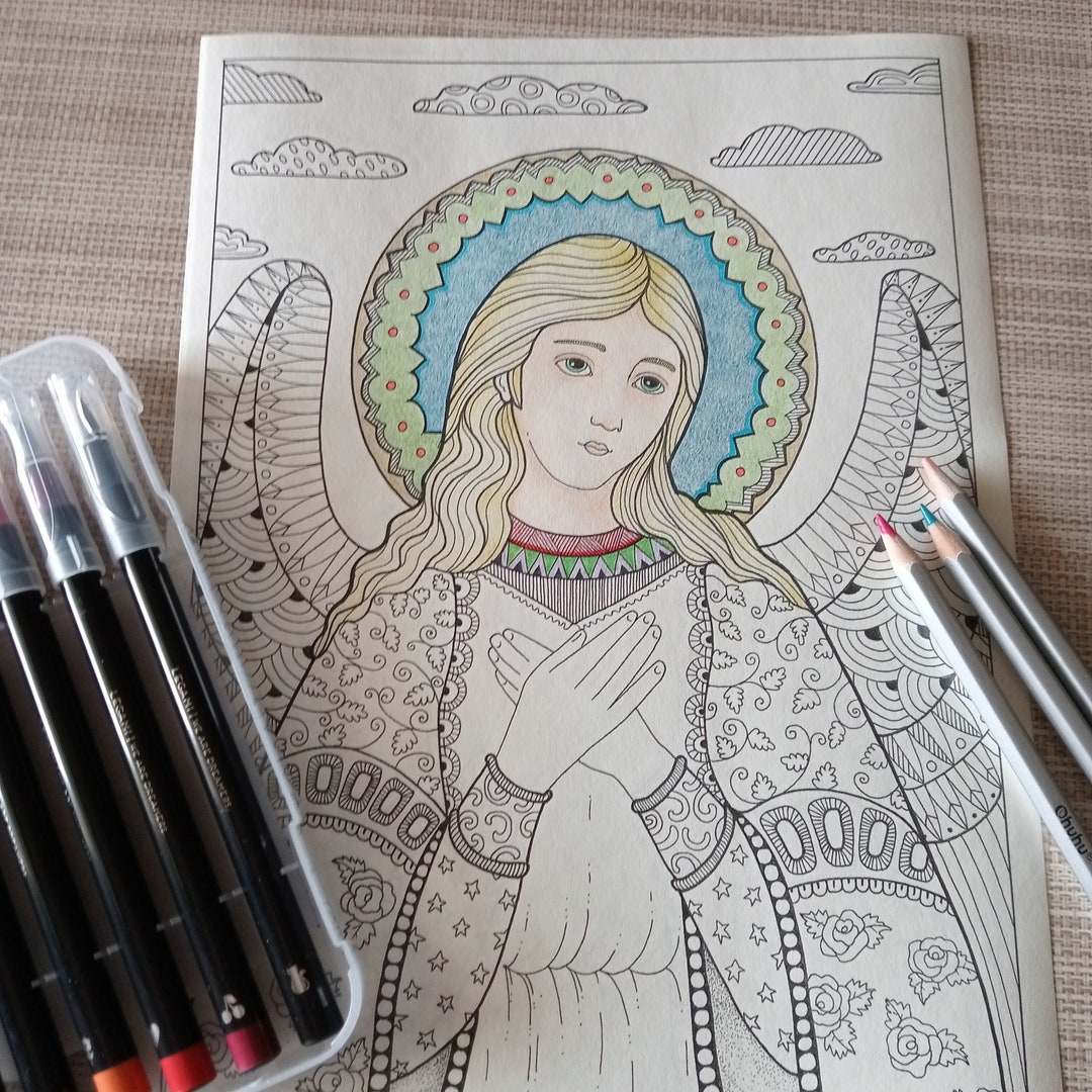 Angel. Printable Coloring Pages. Bibartworkshop - Etsy