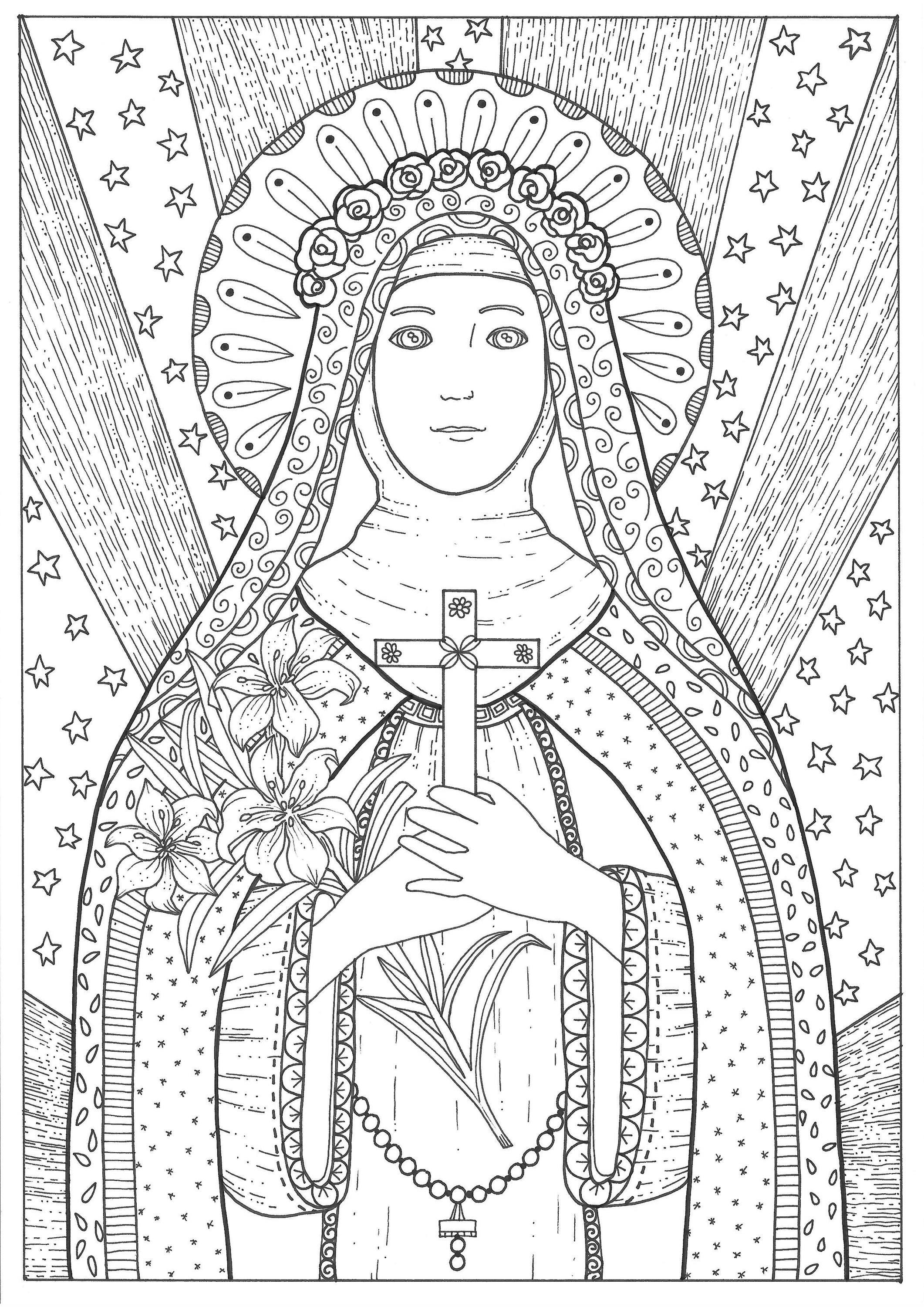 Santa Rosa From Lima. Coloring Page for Adults. Catholic Art From ...