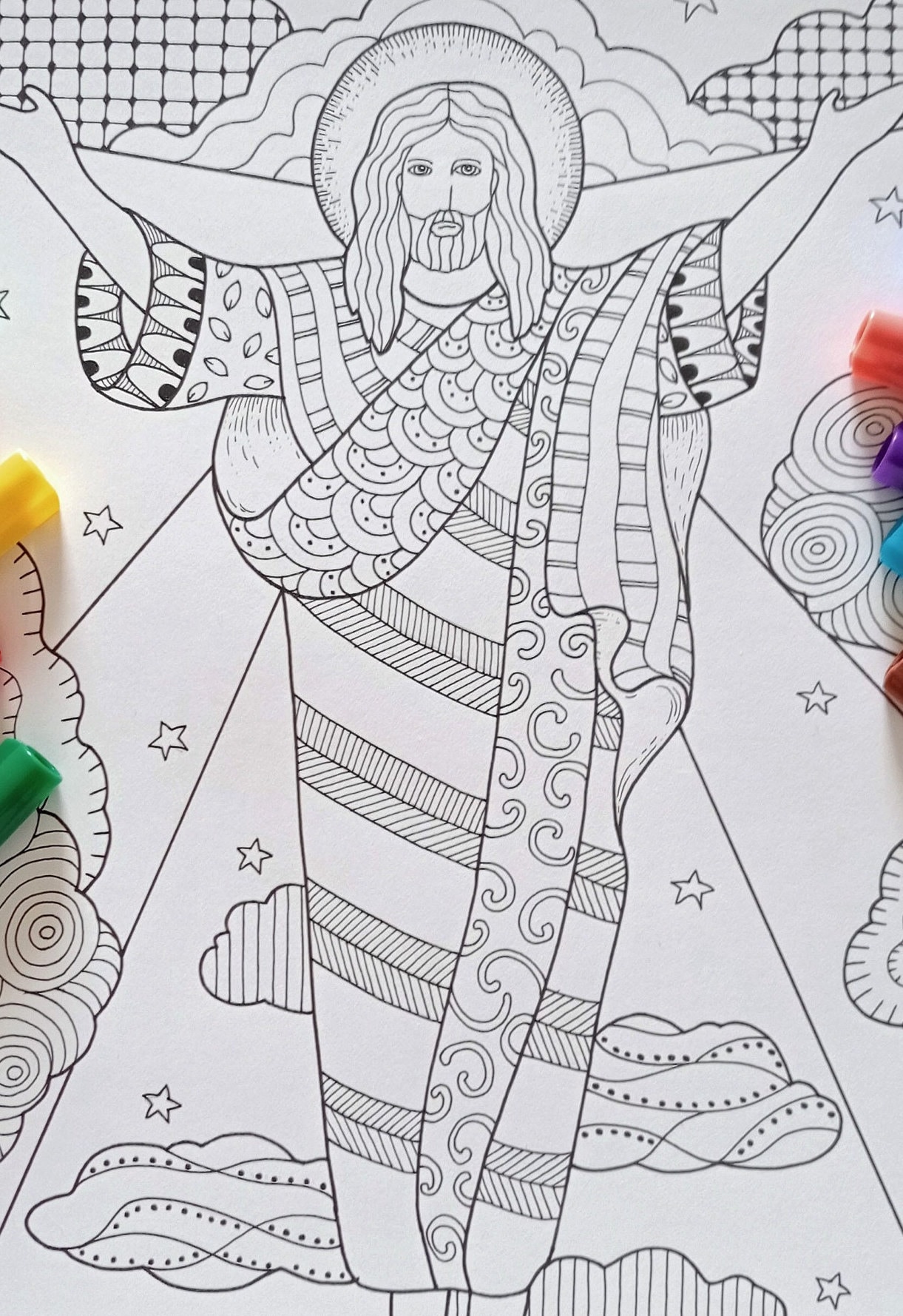 Ascension of Jesus. Printable Coloring Page. PDF JPEG From