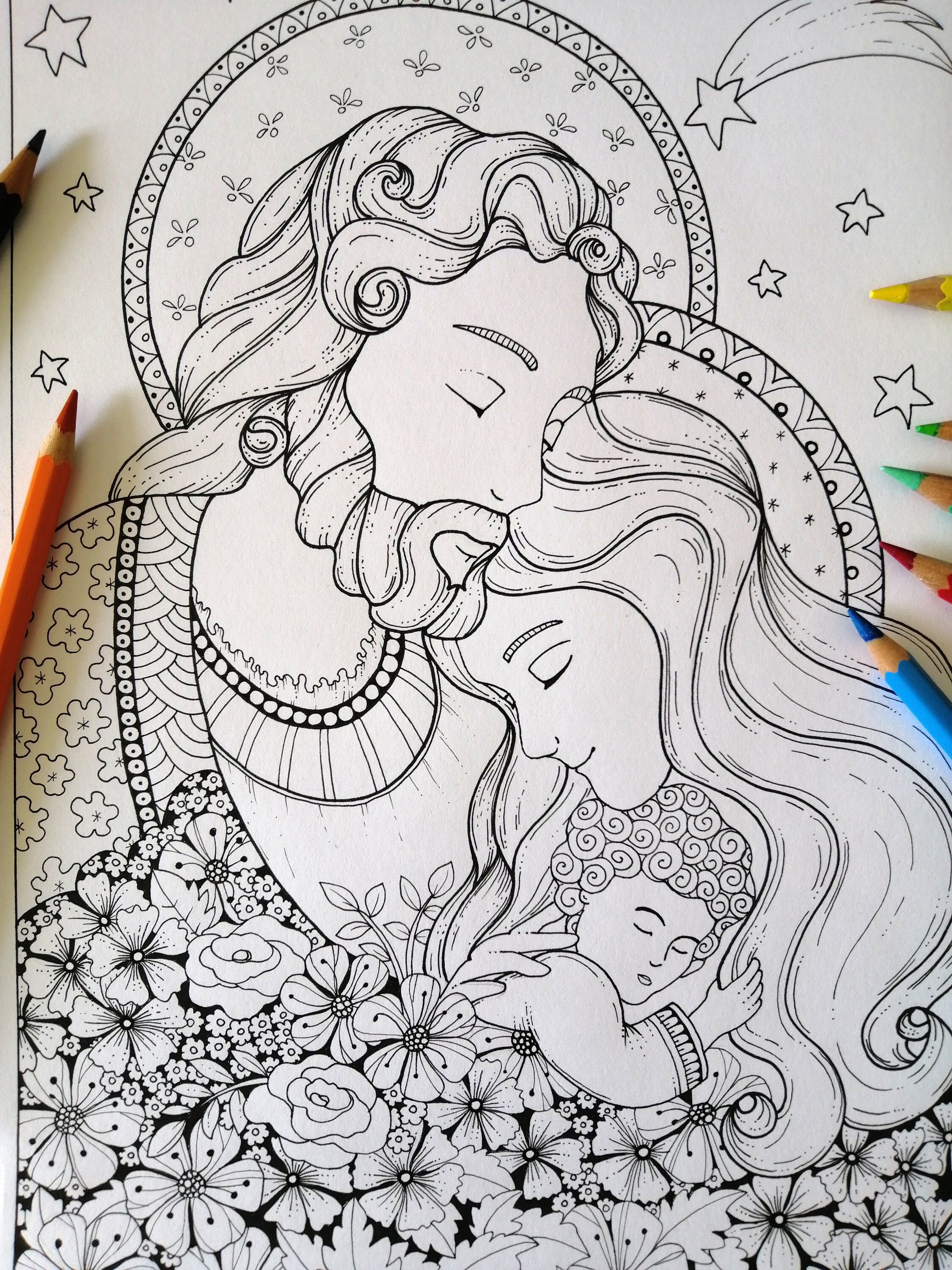 Holy Family Coloring Page for Adults, JPG Printable, Instant Download