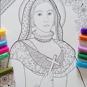 St. Virginia Bracelli. Printable Coloring page for fun. PDF JPG from Bibartworkshop immagine 2