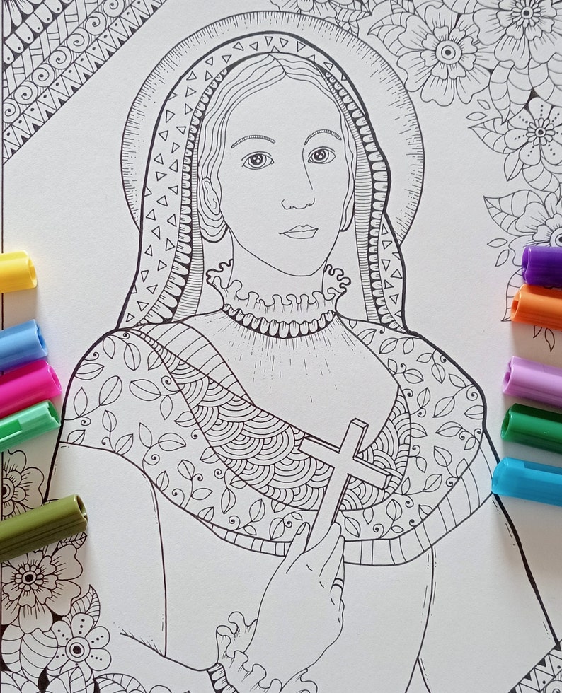 St. Virginia Bracelli. Printable Coloring page for fun. PDF JPG from Bibartworkshop immagine 2