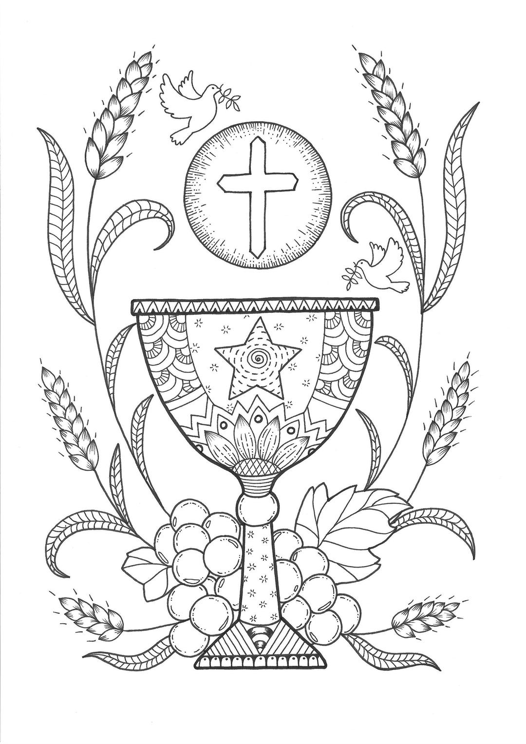 Cáliz de Comunión. Página para colorear imprimible. Archivos PDF y JPEG