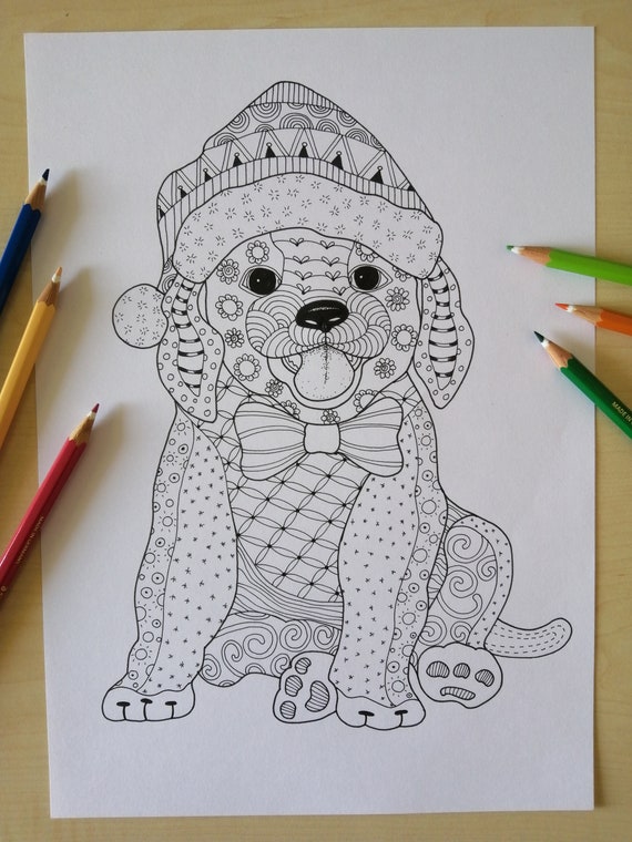 Labrador retriever puppy Coloring page for adults JPG Pup | Etsy