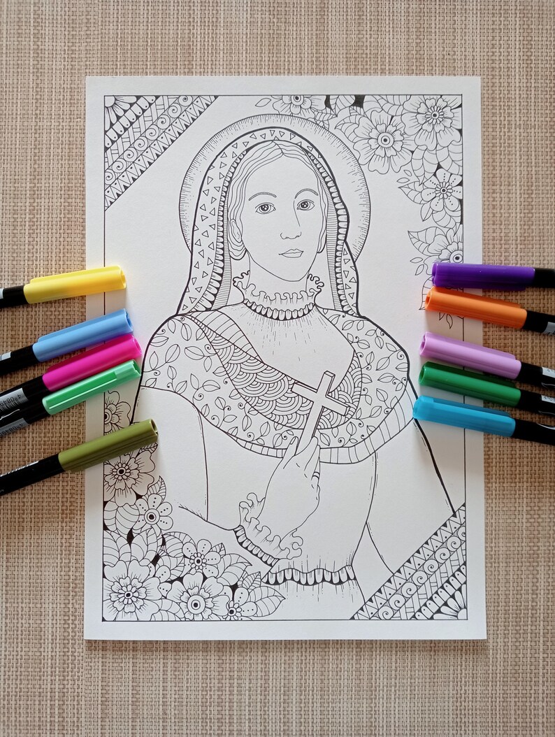 St. Virginia Bracelli. Printable Coloring page for fun. PDF JPG from Bibartworkshop immagine 1