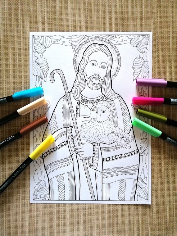 Jesus Good Shepherd. Printable Coloring Page.coloring Page for - Etsy