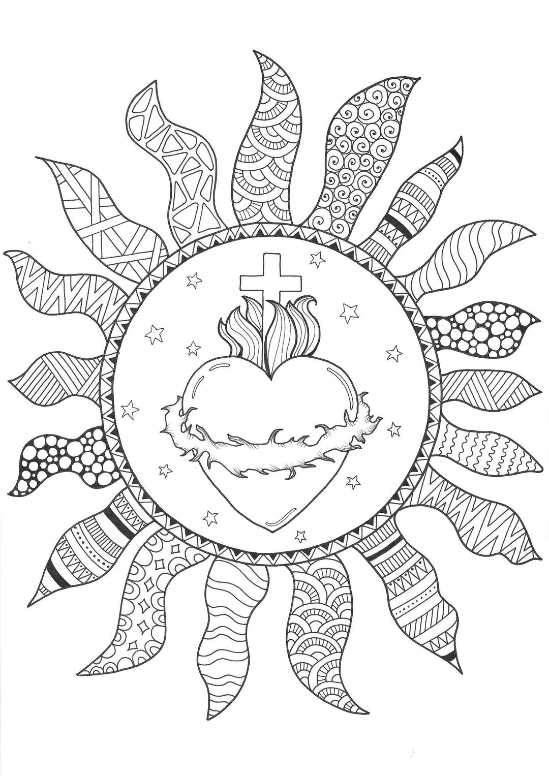 Sacred Heart of Jesus. Printable Coloring Page for Adults.page for Kids ...
