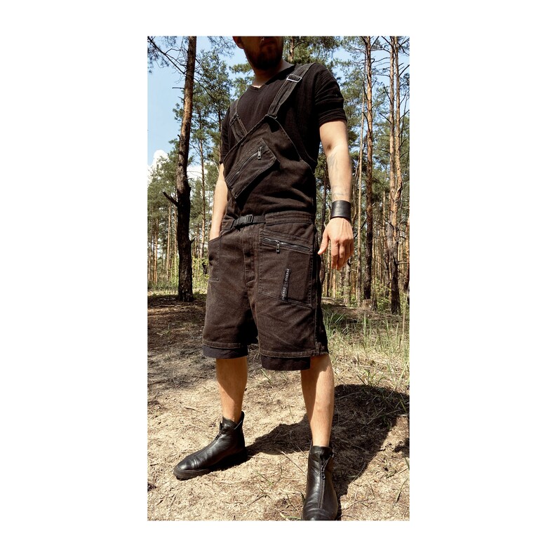 black fabric overalls