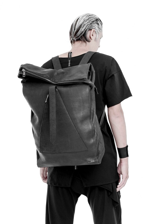 large black leather rucksack