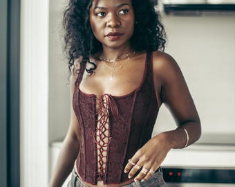Burgundy Lace-Up Corset Top