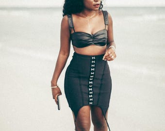 Black Bodycon Lace-Up Garter Bandage Skirt