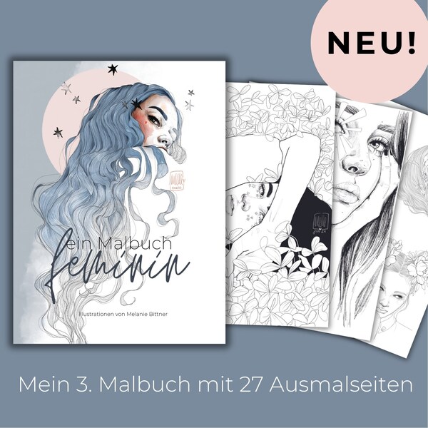 Malbuch „Feminin“ mit 27 Illustrationen A4 Format (ca. 210x297mm)