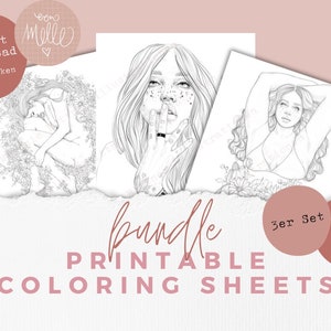 3-piece bundle of coloring pages, coloring templates, coloring sheets, PDF and PNG file, digital, for printing, printable