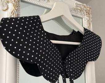 Black and White Dots Cotton Collar, Oversized Collar, Detachable Peter Pan Collar, Removable Collar, Gift for Her, Clothes Accessory