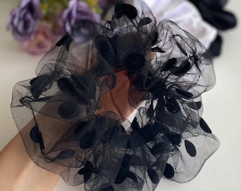 Oversized Black Tulle Scrunchie, Big Extralarge Giant XXL Scrunchie, Hair Ties, Top Knots, Hair Rubber, Woman Gift for Woman, Spring Gift