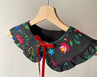 MultiColor Flowers Cotton Ruffled Collar, Oversized Collar, Detachable Peter Pan Collar, Removable Collar, Gift for Her, Clothes Accessory