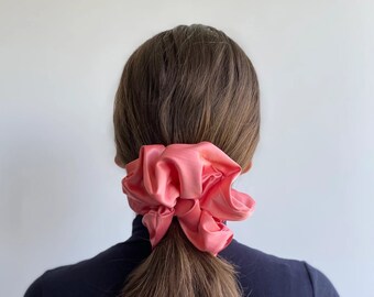 XXL Peach Satin Scrunchie, Oversized Big Extralarge Giant XXL Scrunchie, Hair Ties Top Knots Hair Rubber Woman Gift Summer