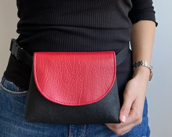 Black Red Waterproof Fanny Pack, Waist Bag, Hip Bag, Belly Bag, Bag for Festival, Travel, Vegan Leather, Fanny Packs for Women, Carnival bag