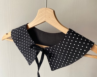 Two sides Collar, Black White Dot Collar, Detachable Collar, Peter Pan Collar, Removable Collar, Gift for Her, Clothes Accessory, Velvet