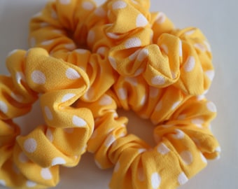 Yellow Dots Scrunchie, Super Soft, Royal, Hair Fashion Hair Ties, Top Knots, Kids/Girl/Woman/Adult Scrunchie, Luxury Gift, Spring, Summer