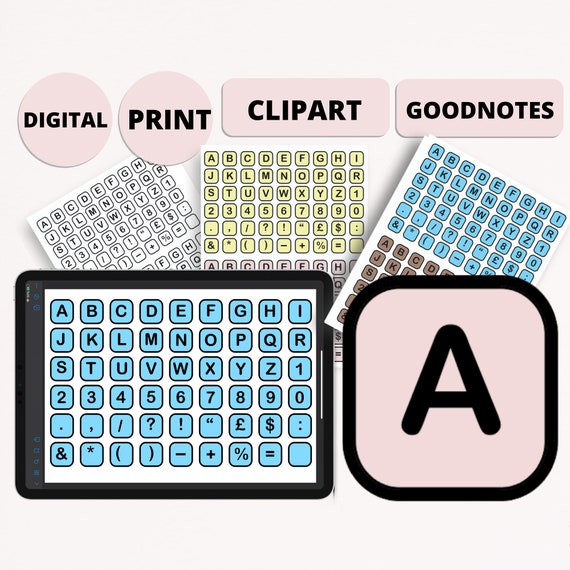 270 cube letters in 5 colors keyboard kids digital planner etsy