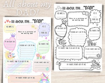 PRINTABLE All About My Dad Fill In the Blank and Color Gift | Etsy