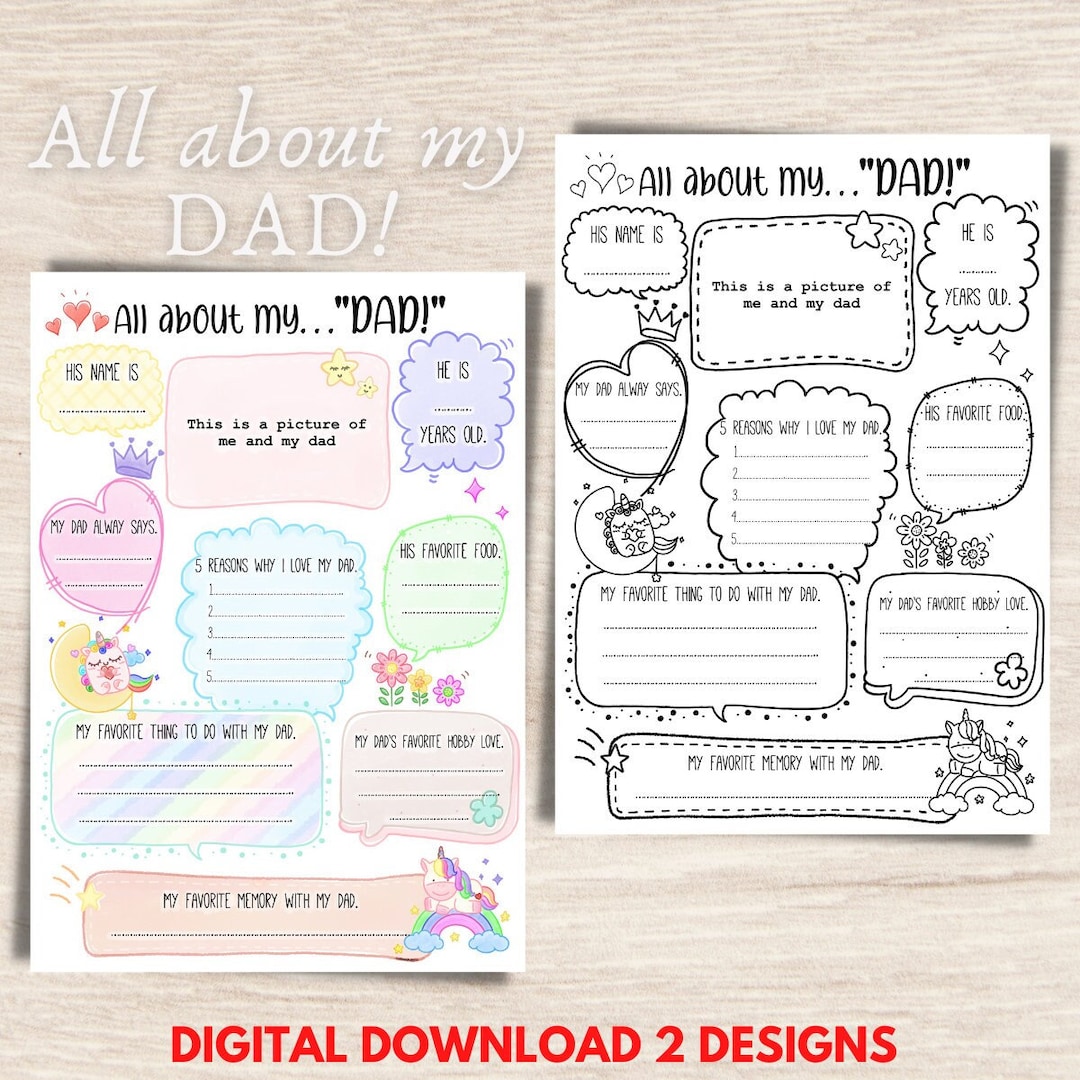 PRINTABLE All About My Dad Fill in the Blank and Color Gift - Etsy
